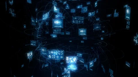 GUI (Graphical User Interface). Software screen in cyberspace. Stock Footage 127836325