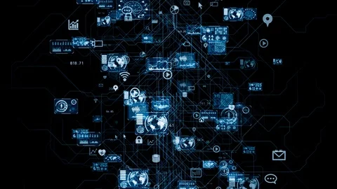 GUI (Graphical User Interface). Software screen in cyberspace. Stock Footage 130058841