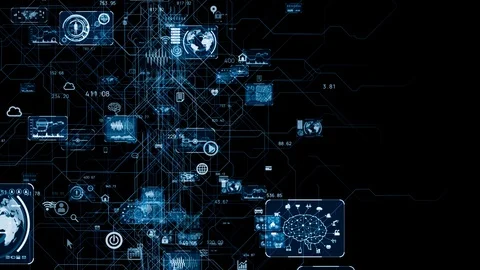 GUI (Graphical User Interface). Software screen in cyberspace. Stock Footage 130058843