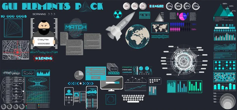 GUI. Set of different items for game user interface. Flat interface Stock Illustration