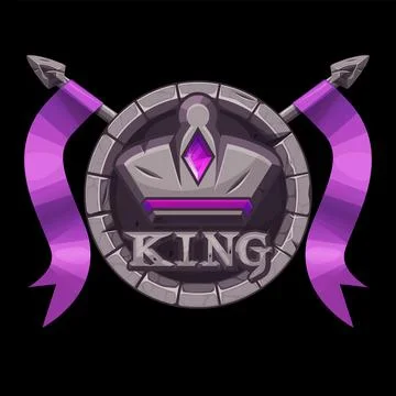 Gui stone KING app icon, round rock crown with spears for ui games. Stock Illustration
