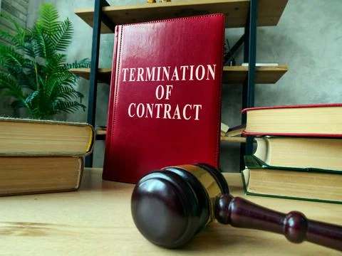 Guide about termination of contract and gavel. Stock Photos