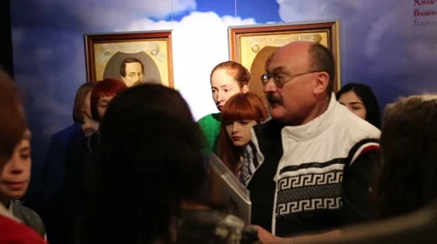 The guide carries out ex-curia for school students about Lermontov Stock Footage 44640288
