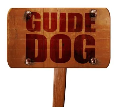 Guide dog, 3D rendering, text on wooden sign Stock Illustration