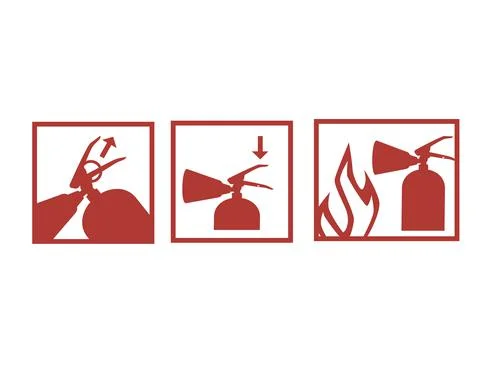Guide how to use fire extinguisher red icon silhouette manual flat vector Stock Illustration