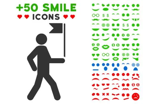 Guide Man With Flag Icon with Bonus Mood Collection 스톡 일러스트