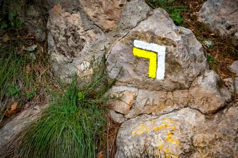 Guide mark for hiking or mountain walks. Stock Photos
