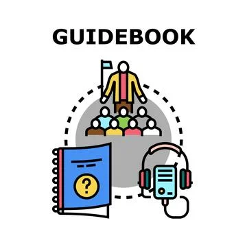 Guidebook concept with audio tour and presenter Stock Illustration