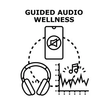 Guided audio wellness application using headphones concept Stock Illustration