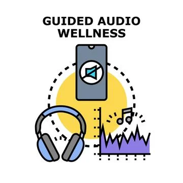 Guided audio wellness application using headphones concept Stock Illustration