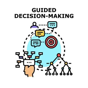 Guided decision making process assisting business solutions Stock Illustration