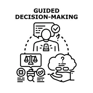 Guided decision making process choosing business solutions Stock Illustration