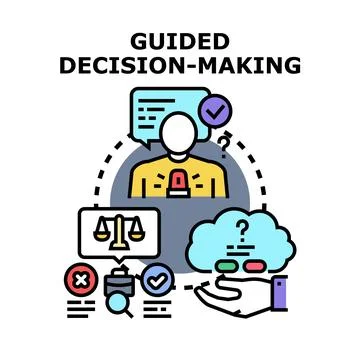 Guided decision making process choosing business solutions Stock Illustration