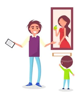 Guided Excursion in Picture Gallery for School Kid Stock Illustration