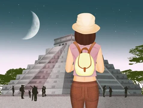Guided tour to the Chichen Itza pyramid Stock Illustration