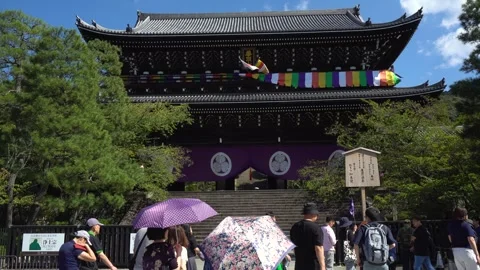 Guided Tour Group at Chion-in Temple Sanmon Gate in Kyoto, Japan Stock Footage 264965633