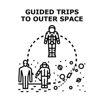 Guided trips to outer space for exploration and tourism Stock Illustration