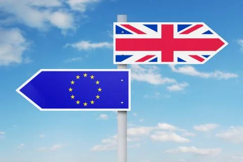 Guidepost with national flag of EU and UK Stock Illustration