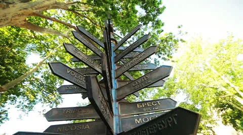 Guides pointers in various cities of the world. pan Stock Footage 23517643