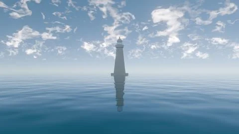 Guiding Light: A Stunning 3D Digital Art Depiction of a Lighthouse at Sunrise Stock Illustration