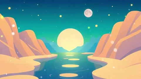 Guiding Lights: Lunar Path Over Calm Blue Waters Stock Footage 307470450