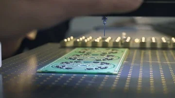 Guiding a manual placer machine over a circuit board 스톡 동영상 85580160