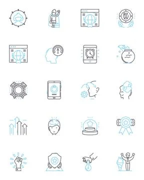 Guiding Principles linear icons set. Values, Ethics, Morality, Integrity, Wisdom Stock Illustration