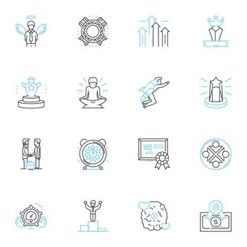 Guiding Principles linear icons set. Values, Ethics, Morality, Integrity, Wisdom Stock Illustration
