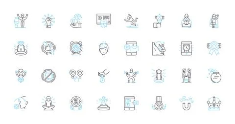 Guiding Principles linear icons set. Values, Ethics, Morality, Integrity, Wisdom Stock Illustration