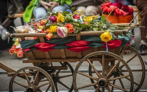 Guild Members and Spectators Exchanging Flowers During Sechseluten Spring P.. Stock Photos