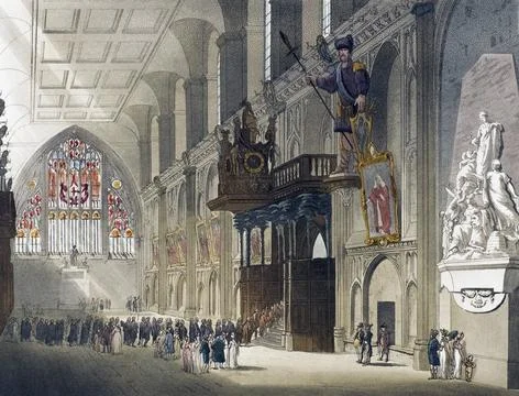 Guildhall.  Circa 1808.  After a work by August Pugin and Thomas Rowlandson in t Ilustración de archivo