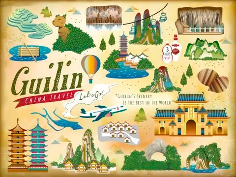 Guilin travel elements collection 스톡 일러스트