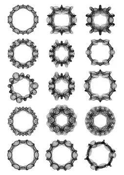 Guilloche abstract circle frame set in black line design, fine swirly design  Stock Illustration