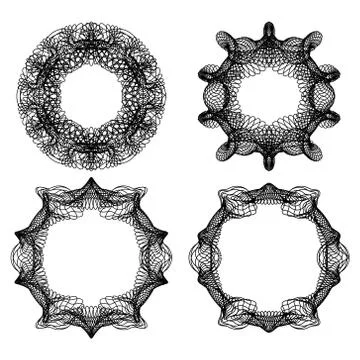 Guilloche abstract circle frame set in black line design, fine swirly design  Stock Illustration