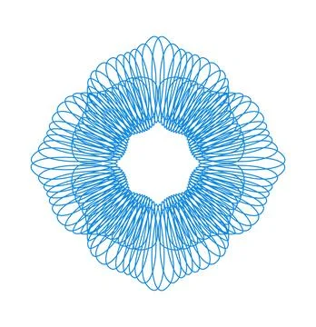 Guilloche decorative element forming a circular rosette with thin blue lines  Illustrazione stock