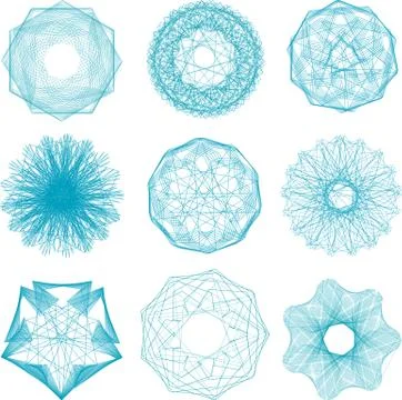 Guilloche or spirograph set. Stock Illustration