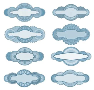 Guilloche pattern rosettes and watermark frames Stock Illustration