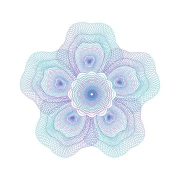 Guilloche rosette complicated element in flower shape style. Isolated template Stock Illustration