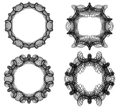 Guilloche secure elements. abstract circle frame set in black line design, fi Stock Illustration