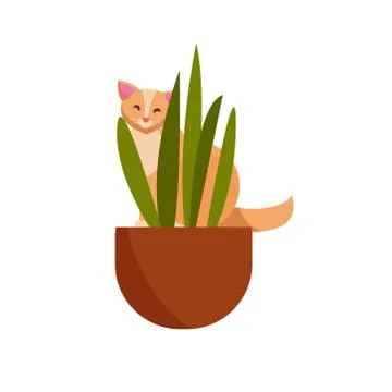 Guilty cat flat vector color character. Cute naughty playful cat eat, damage  Stock Illustration
