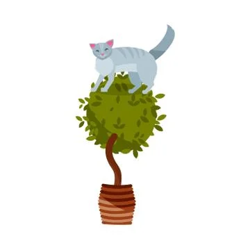Guilty cat flat vector color character. Cute naughty playful cat damage house Stock Illustration