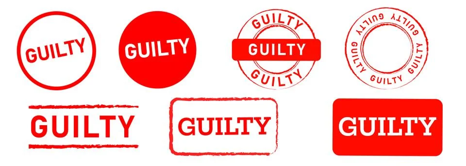 Guilty circle and square red rubber grunge stamp label sign for law crime Stock Illustration