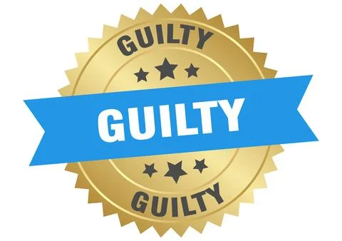 Guilty. guilty round blue and gold label isolated on transparent background Stock Illustration