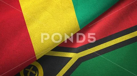 Guinea and Vanuatu two flags textile cloth, fabric texture Stock Photos