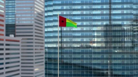 Guinea Biisau Flag 3D Render Animation Waving Against Glass Office Building  Video stock 333027905