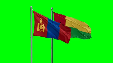 Guinea-Bissau and Mongolia two flags Stock Footage 293734769