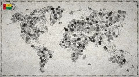 Guinea Bissau Cacheu Stamp World Map Stock Illustration