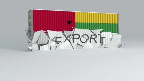 Guinea Bissau container with the flag falls on top of a container labeled EXPORT Stock Footage 124594264