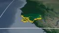 Guinea-Bissau extruded. Bumps shaded. Graticule. 4k or 4k+ Resolution