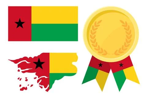 Guinea-Bissau flag with map and gold medal in set for web and banners or ap.. Stock Illustration